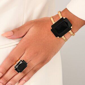 3/$35 Jewelry Set Bangle Bracelet and Ring Gold Black Gemstone Crystal Chunky